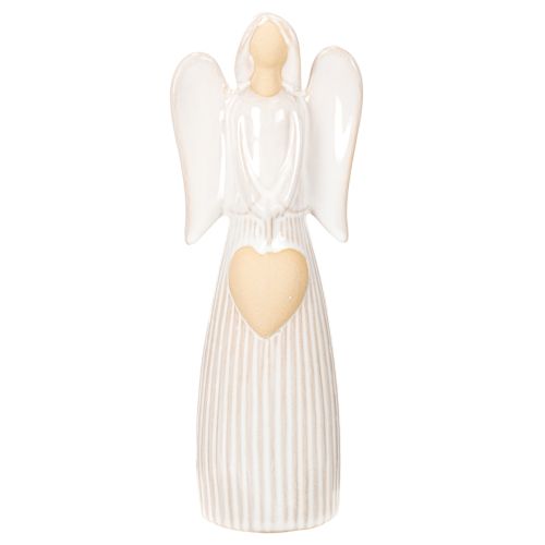 Engel Figur mit Herz aus Keramik cremeweiß glasiert 23cm