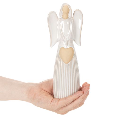 Engel Figur mit Herz aus Keramik cremeweiß glasiert 23cm | Floristik21.de