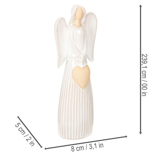 Engel Figur mit Herz aus Keramik cremeweiß glasiert 23cm | Floristik21.de