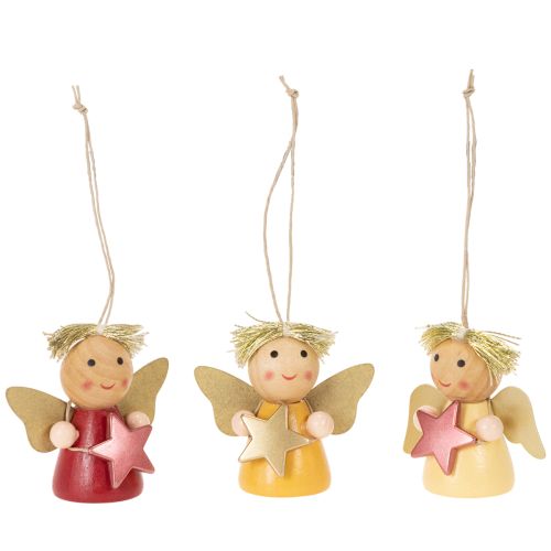 Deko-Anhänger Engel 5 cm aus Holz mit Stern, 9 Stück, mehrfarbig