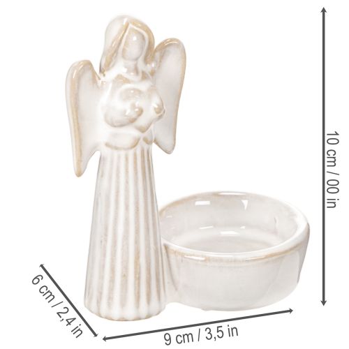 Engel Figur mit Schale und rundem Teelichthalter, 10 cm, 3er Set, Keramik, weiß | Floristik21.de