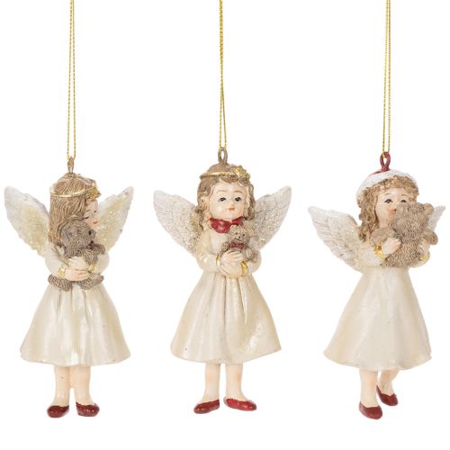Deko-Engel Baumschmuck 10 cm Polyresin Beige Weiß Rot 3er-Set