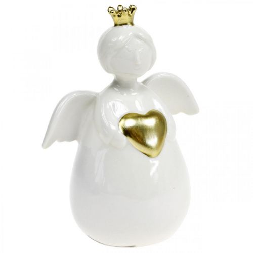 Floristik21 Engel Figur Keramik Weiß, Golden Schutzengel 10×6,5×13cm 3St