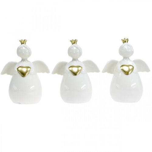 Floristik21 Engel Figur Keramik Weiß, Golden Schutzengel 10×6,5×13cm 3St