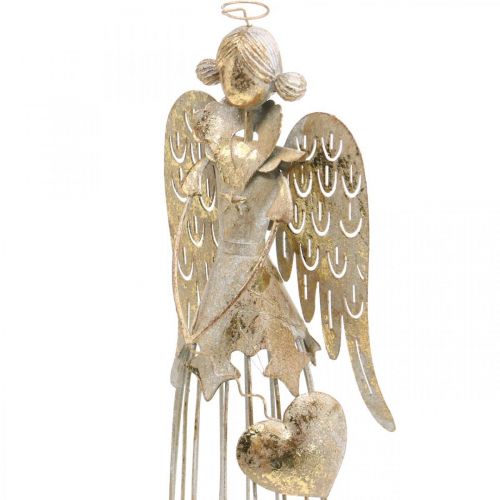 Engelfigur mit Herz, Weihnachtsdeko aus Metall, Deko Engel Antik-Golden H38cm