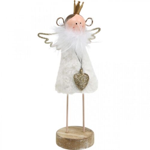 Engel Figur Weihnachtsdeko Holz Metall Weiß Golden H20,5cm