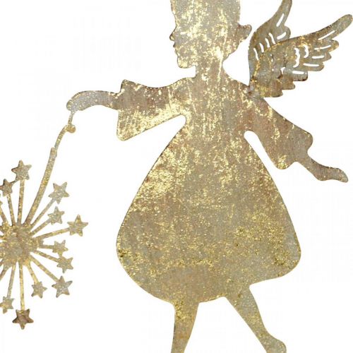 Floristik21 Dekoengel mit Pusteblume, Adventsdeko aus Metall, Weihnachtsengel Golden Antik-Optik H21cm