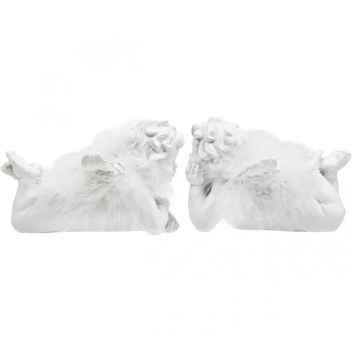 Artikel Engel liegend, Weihnachtsdeko, Engeldeko mit Federn, Advent Weiß H8/8,5cm L14/12,5cm 2er-Set