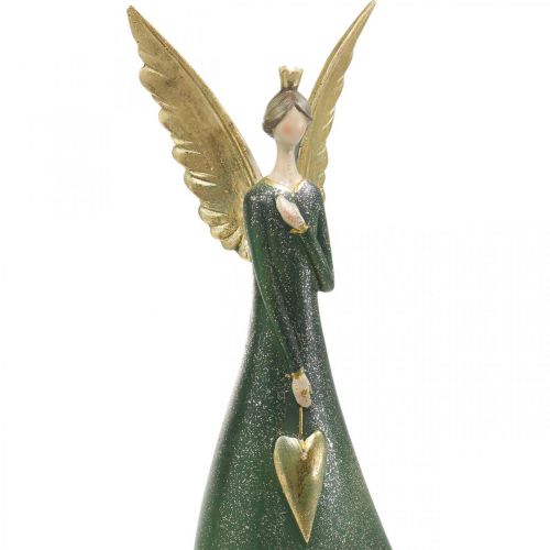 Floristik21.de Deko Figur Engel Grün Weihnachtsengel mit goldenem Herz  H41cm-01738 | Engelfiguren