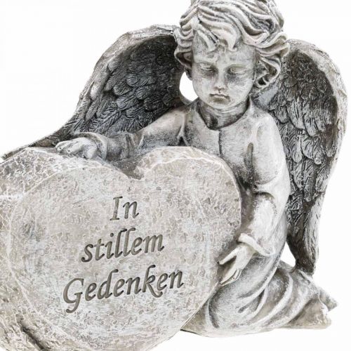 Floristik21 Engel mit Herz, Grabdeko, In stillem Gedenken, Engelsfigur, Trauerfloristik H15cm B18cm 2St
