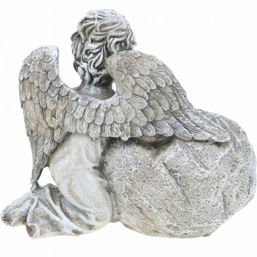 Floristik21 Engel mit Herz, Grabdeko, In stillem Gedenken, Engelsfigur, Trauerfloristik H15cm B18cm 2St