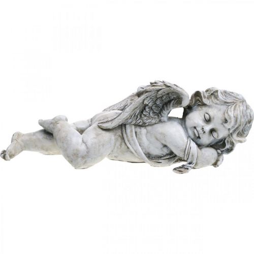 Grabdeko Engel schlafend Grabengel Grau Polyresin 39×14x13cm
