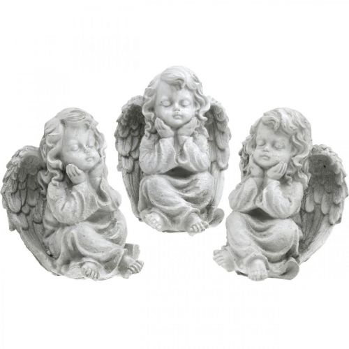 Floristik21 Engel Figur klein Grabdeko Gartenfigur Grau H9cm 3 St
