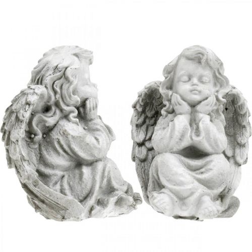 Floristik21 Engel Figur klein Grabdeko Gartenfigur Grau H9cm 3 St