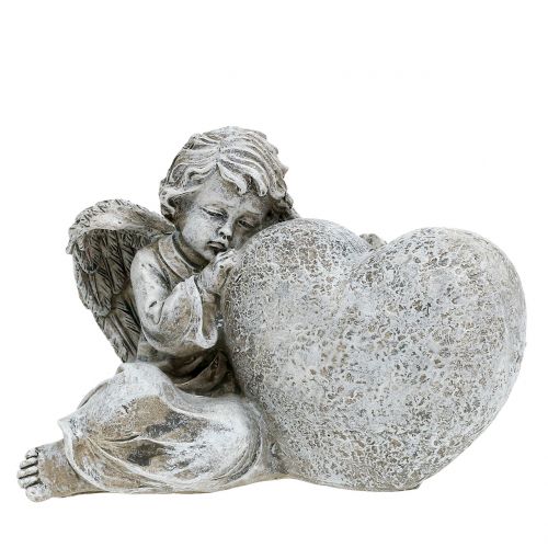 Engel mit Herz Grau 11,5cm × 9cm × 6,5cm 2St