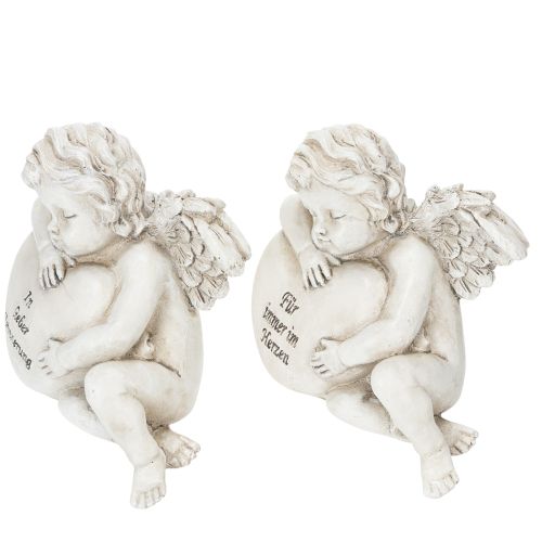 Engel-Figuren Herz Polyresin 13cm Grau 2er-Set Grabdekoration | Floristik21.de