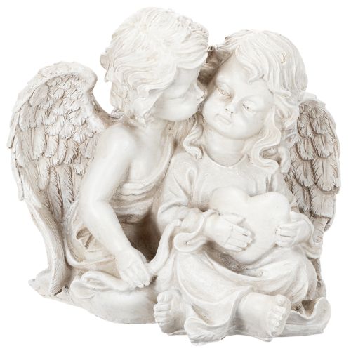 Engel-Skulptur Kinderengel-Paar mit Herz 24 cm Creme/Grau