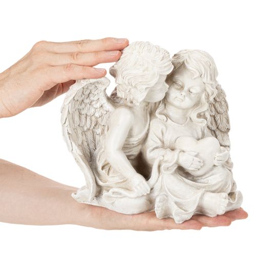 Engel-Skulptur Kinderengel-Paar mit Herz 24 cm Creme/Grau | Floristik21.de