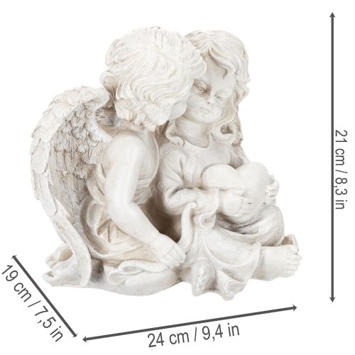 Engel-Skulptur Kinderengel-Paar mit Herz 24 cm Creme/Grau | Floristik21.de