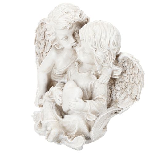 Engel-Skulptur Kinderengel-Paar mit Herz 24 cm Creme/Grau | Floristik21.de