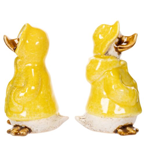 Artikel Keramik-Entenfiguren im gelben Regenmantel - Deko-Set für Garten und Balkon, 11 cm, 4 Stück