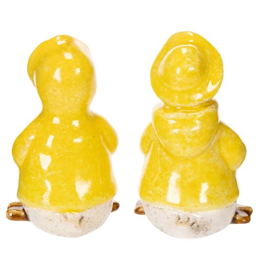 Artikel Keramik-Entenfiguren im gelben Regenmantel - Deko-Set für Garten und Balkon, 11 cm, 4 Stück