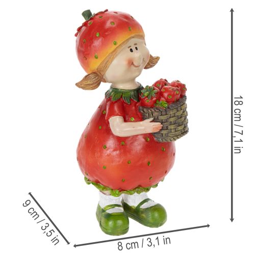 Artikel Erdbeermädchen Polyresin Dekorationsfigur 18cm für Innenräume und geschützte Außenbereiche