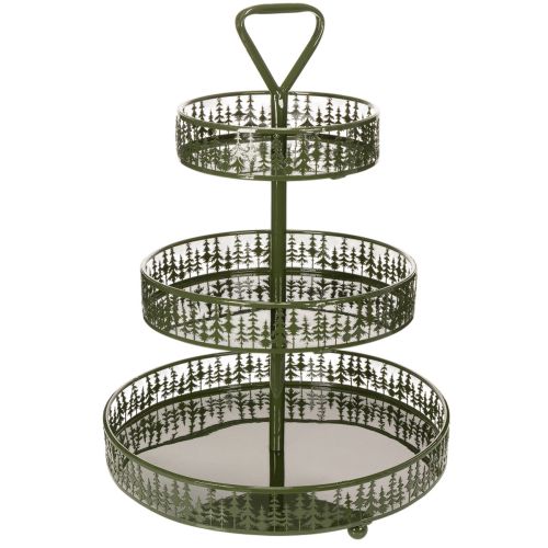 Metall-Etagere mit Tannenmotiv, 49 cm Höhe, 3 Etagen, Grün