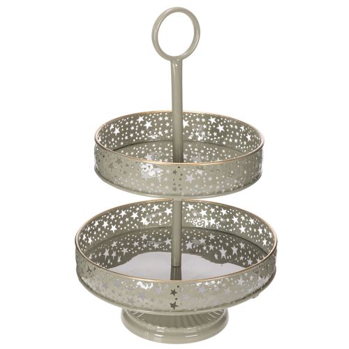 Deko-Etagere Metall zweistöckig mit Griff Sternmotiv 49 cm Mint/Gold