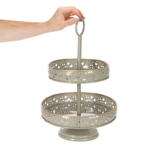 Deko-Etagere Metall zweistöckig mit Griff Sternmotiv 49 cm Mint/Gold | Floristik21.de
