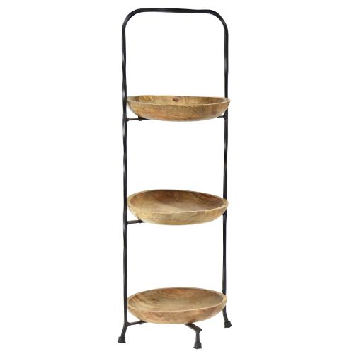 Floristik21 Etagere Holz Natur Metall Schwarz 3-stöckig Ø19cm H60cm
