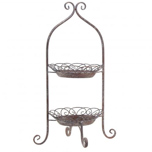 Floristik21 Etagere Metall 2-stöckig Braun Weiß Ø25,5cm 63,5cm