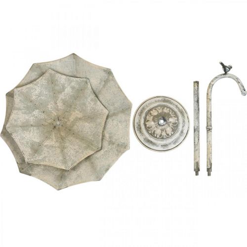 Floristik21 Etagere Metall Vintage Look Shabby Grau Schirm mit Vogel H60cm