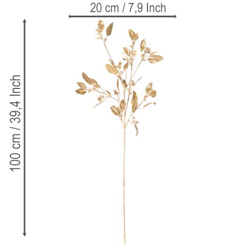 Künstlicher Eukalyptuszweig 100cm Gold Dekozweig für Innenbereich | Floristik21.de
