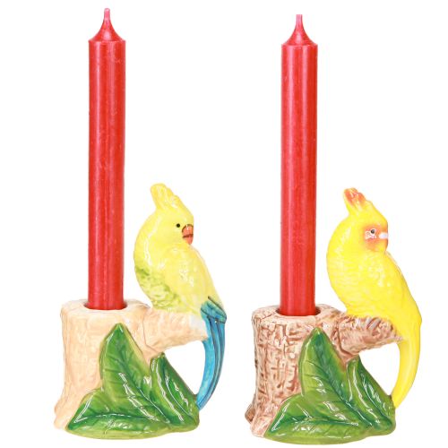 Artikel Exotischer Kerzenhalter handbemalt Keramik Vögel bunt 2er-Set Deko