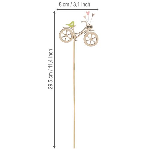 Artikel Holzstecker Fahrrad mit Herzen und Vogelmotiv 8cm 12er-Set für Frühjahrsdekoration