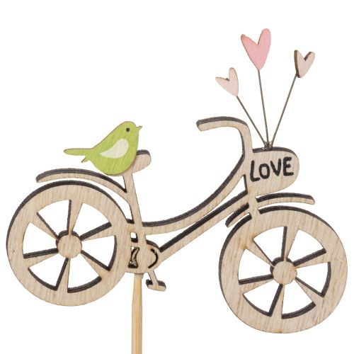 Artikel Holzstecker Fahrrad mit Herzen und Vogelmotiv 8cm 12er-Set für Frühjahrsdekoration