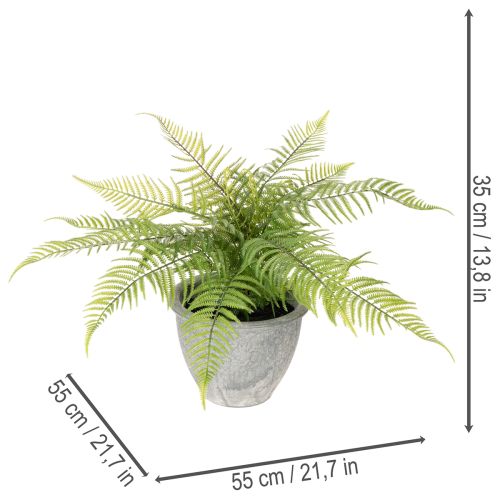 Kunststoff-Farn im grauen Pflanztopf, 35 cm Höhe, Grün | Floristik21.de