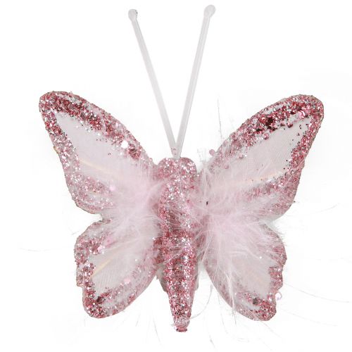 Floristik21 Feder Schmetterling Deko Clip Rosa Weiß 5x4,5cm 4 St