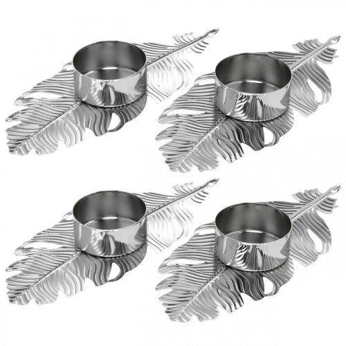 Floristik21 Teelichthalter Federn, Adventsdeko, Metalldeko, Kerzenständer Silbern Ø3,8cm L16,5cm 4St