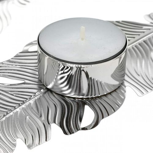 Floristik21 Teelichthalter Federn, Adventsdeko, Metalldeko, Kerzenständer Silbern Ø3,8cm L16,5cm 4St