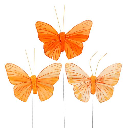 Floristik21 Feder-Schmetterling 8cm Orange 24St