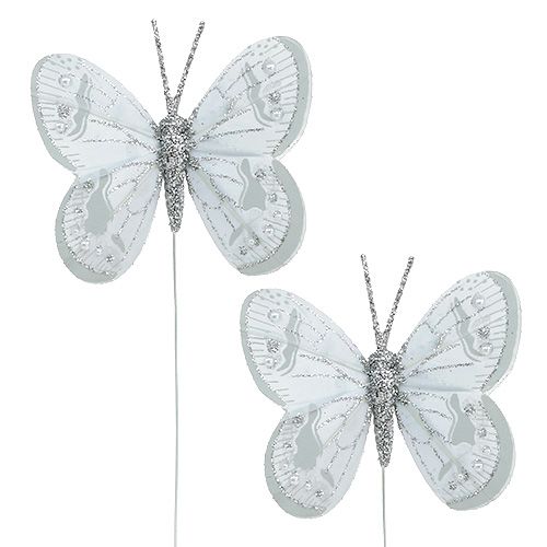 Floristik21 Federschmetterling Silber mit Glimmer 7cm 4St