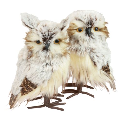 Eulen Deko Eulen Figuren, Waldtiere Deko 21/22cm Weiß-Braun 2er-Set