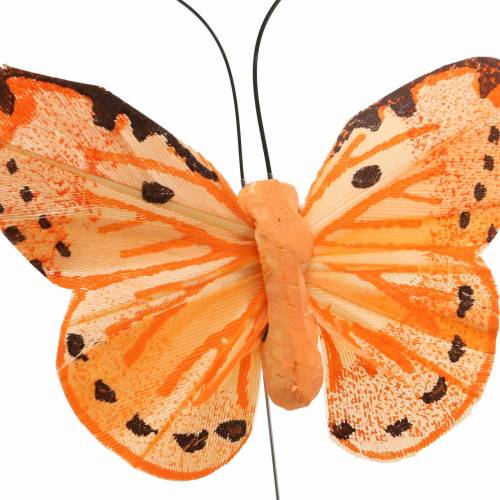 Floristik21 Schmetterling gelb orange am Draht 7 cm Draht 24 Stück