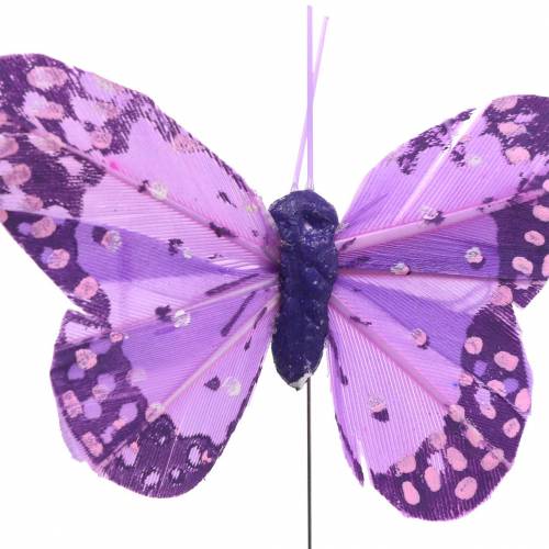 Federschmetterling auf Draht Rosa, Lila 7 cm 24St
