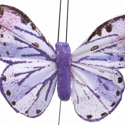 Federschmetterling Metalldraht Rosa, Lila 7cm 12 St