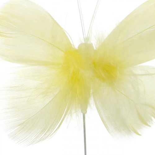 Deko-Schmetterlinge am Draht, Frühlingsdeko, Federschmetterlinge in Gelbtönen 6St