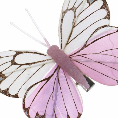 Federschmetterling rosa auf Clip 6cm 10Stück