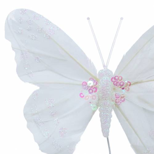Federschmetterling am Draht 12cm Weiß 3St